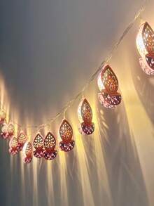 1pc Candlelight String Lights, LED Diwali String Lights, Diwali Style Hollow Metal Oil Lamp, Perfect For Diwali Celebration, Wedding Decoration, Party Decoration, Home Decor, Room Decor, Porch Decor And Indoor/Outdoor Decoration - Candle String Lights - View 6