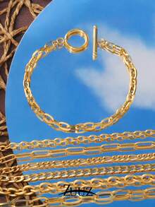 1pc Stainless Steel Minimalist Bracelet Gold Color Chain Toggle Clasp Cuban Curb Chain Basic Bracelets For Men Women Jewelry - Bracelet - View 1
