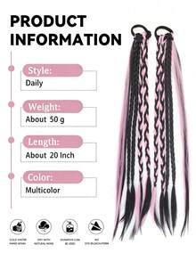 Two 20-Inch Colored Braided Wigs With Elastic Hair Ties And Colorful Rope Braided Ponytails, Suitable For Women's Everyday Wear And Parties. - Multicolor - View 4