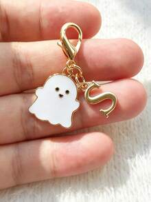 1Pc Mini Zinc Alloy Ghost Keychain, Cute Halloween Enamel Charm, White Ghost & Letter Pendant, Spooky Style, Bag Charm, Gift, Holiday Decor - Multicolor - View 18