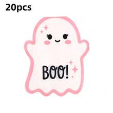 20/40/60pcs Cartoon Pink Ghost Shaped Paper Napkins, Disposable Asymmetrical Tabletop Decor Napkins, Birthday Halloween Party Atmosphere Decoration - Multicolor - View 15
