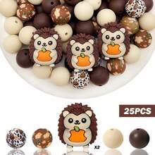 25/32 pièces Ensemble de perles en silicone 3D citrouille & hérisson, perles focales et perles rondes mélangées, accessoires DIY pour adultes, convient pour les stylos perlés DIY, les boucles d'oreilles, etc., parfait comme cadeaux de fête & d'anniversaire, perles & assortiments de perles - Série du hérisson citrouille - Voir 7