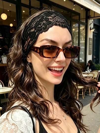 1/3pcs Black Lace Printed Women's Headband, Elegant Sexy Women's Hairband, Suitable For Daily Wear, Fitness, Running, Yoga, Moisture-Wicking, Bohemian Style