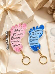 1pc Personalized Footprint Data Acrylic Keychain, Customized Name, Date, Weight, Time & Height Memorial Key Ring, Precious Gift For Parents & Family - Multicolor - View 9