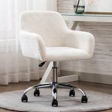 HengMing Home Office Chair With Soft Faux Fur Cover, Height-Adjustable Swivel Vanity And Desk Chair For Bedroom With Fluffy Upholstery - White - View 8