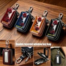 Rose Pattern Car Keychain With Zipper, Large Capacity Double-Layer Waist Hanging Design, Suitable For Keys And Keychains, 2D Printing Of Car Keychains - Multicolor - View 2
