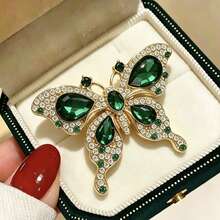Bohemian Style Rhinestone Butterfly Brooch, Exquisite Sparkling Diamond, Luxury Elegant Brooch, Fashionable Women's Accessory - Green - View 1