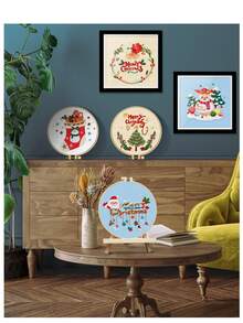 Adult Christmas Embroidery Set, 1 Set Of DIY Embroidery Starter Kit, Including Printed Patterns, Embroidery Hoops, Tools, Colored Threads And Needles, With Usage Instructions (Santa Claus/Snowman/Wreath/Christmas Socks/Christmas Tree/Bell Style) - A - View 3