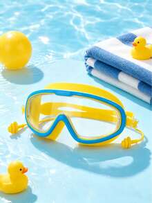 1pc Large Frame Swimming Goggles, One-Piece Silicone Earplug Design, High Definition Anti-Fog Lens, Effective UV Protection, Soft Silicone Seal Ring Waterproof And Leak-Proof, Adjustable Strap, Fits Face - Swimming Goggles - View 5