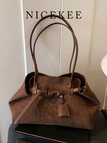NicekeeElegant And High-End Large Capacity Tote Bag, Decorated With Buckle Straps, Suitable For Commuting, Traveling, Shopping, And Outdoor Activities - Coffee - View 2
