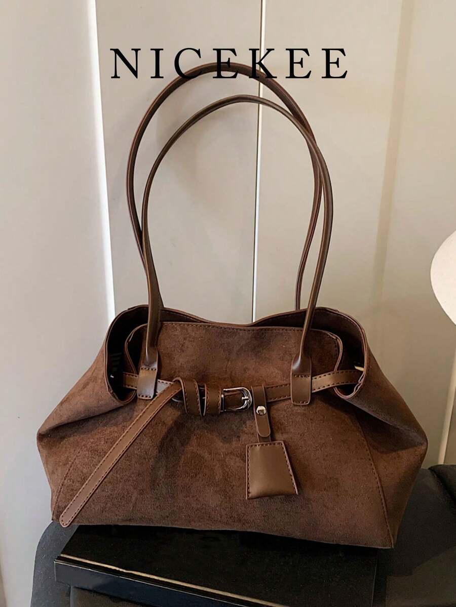 NicekeeElegant And High-End Large Capacity Tote Bag, Decorated With Buckle Straps, Suitable For Commuting, Traveling, Shopping, And Outdoor Activities