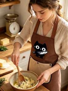 Cute Kitten Apron, Striped Apron, Easy To Wear,Kitchen Apron With Detachable Towels Black Cat Holding Knife With Two Pockets Durable And Easy To Clean, Ideal For Baking, Cooking, Home And Restaurant Use, Holiday Gift, Chef's Essential Apron - Multicolor - View 6