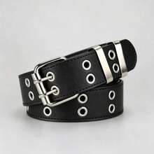 1 chiếc thắt lưng trang trí quần jean denim nam phong cách punk màu bạc, khóa vuông, hai lỗ xỏ - màu đen - Xem 11