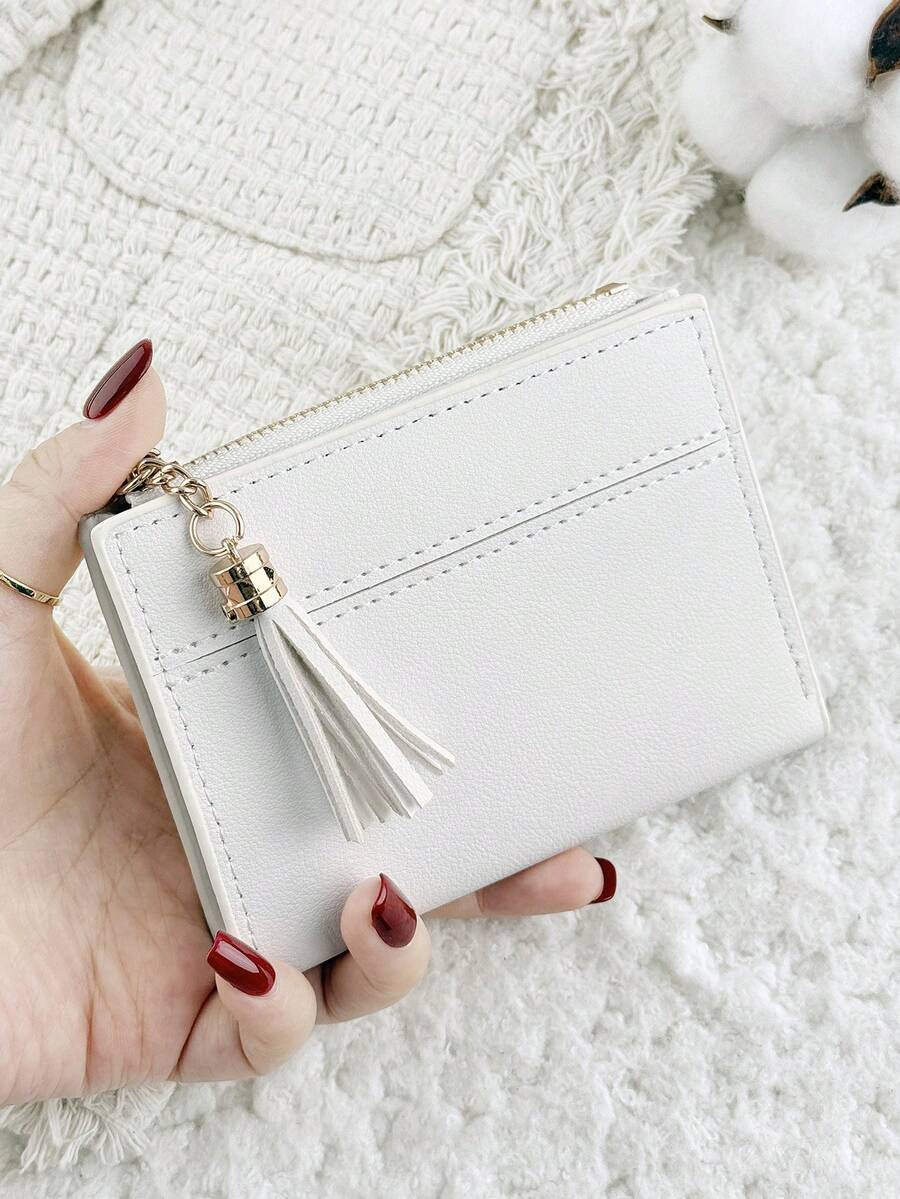 New Women's Short Wallet, Foldable Buckle Portable Cash, Credit Card Tassel Decorative Coin Purse, Suitable For Commuting And Travel