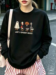 Women's Crew Neck Sweatshirt, Travel Pullover, Cotton Top, Women's Autumn/Winter Basic Sweatshirt - Black - View 3
