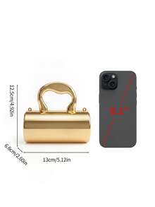 MIYIN Fashion Mirror Metallic Cylinder Hard Shell Clutch, Creative Heart‑Shaped Handle Design, With Chain Strap Crossbody Evening Bag For Wedding Banquet - Multicolor - View 5
