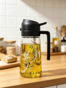 1pc Unique Hand-Painted Olive Branch Pattern Pp Oil Cruet, Unique Automatic Flip Lid Leak-Proof Oil Bottle With Handle, Exclusive Printed Olive Design Kitchen Olive Oil And Vinegar Container, Suitable For Cooking And Baking - View 14