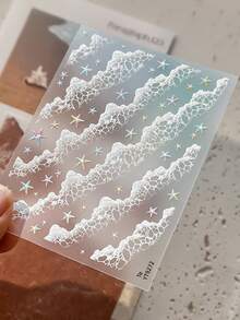 1pc 5D Full‑Cover Nail Stickers Embossed 3D Wave & Iridescent Starfish Design, Holographic Stereo Ocean Nail Decals, For Summer Beach Vacation DIY Manicure - Multicolor - View 7