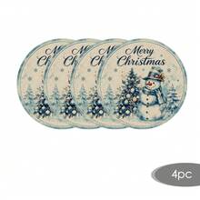 2/4/6/8/16pcs Round & Rectangular Placemats, Christmas Snowman Watercolor Christmas Tree Snowflake Print, Suitable For Home Kitchen Dining Table Decor And Christmas Party Atmosphere - Multicolor - View 18