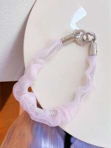 Sweet Ruffled Organza Rhinestone Beaded Phone Wrist Lanyard, Elegant Sheer Mesh Lace Anti‑Lost Hand Strap With Metal Clasp, Cute Girls Decorative Phone Chain, Universal Portable Accessory For Phone & Earbud Case, Multiple Pastel Colors Available, Phone Case Not Included - Multicolor - View 12