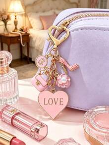 Pink Heart Bag Accessory, Letter Key Pendant, Cute Bag Accessory, Heart-Shaped Oil Droplet Keychain - Perfect Cosmetic Decoration Accessory Or Gift - Multicolor - View 2