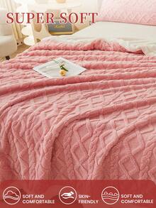 1pc Pink Taffeta Trim Plush Blanket, Solid Color Ultra Soft Lightweight Warm Blanket, Easy Care, Home Essential, Home Textile, Multiple Colors And Sizes Available, Sofa Multi-Purpose Blanket, Autumn Home Decor - Pink - View 7
