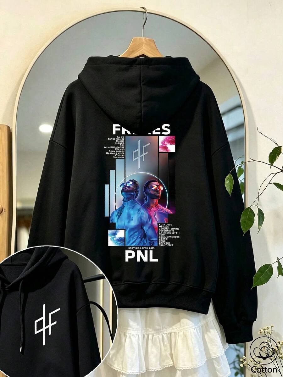Women's Crew Neck Sweatshirt, Travel Hoodie With Pocket, Cotton T-Shirt, Basic Autumn-Winter Sweatshirt For Women - Black - View 1