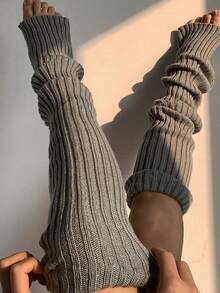 1 par de calcetines de punto a rayas personalizados por encima de la rodilla para mujer, otoño/invierno - Gris - Ver 1
