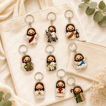 10Pcs Crochet Style Jesus Blessing Keychain (2D Flat Random Design) Cute Christian Theme Acrylic Pendant Knit Effect Faith Backpack Charm Party Gift Blessing Birthday Holiday Present - View 9