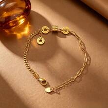 18K Gold Plated Slim Waist Tassel Bracelet, Fashionable Luxury Roman Numeral Good Luck Accessory, Suitable For Women's Daily And Holiday Wear - Multicolor - View 8