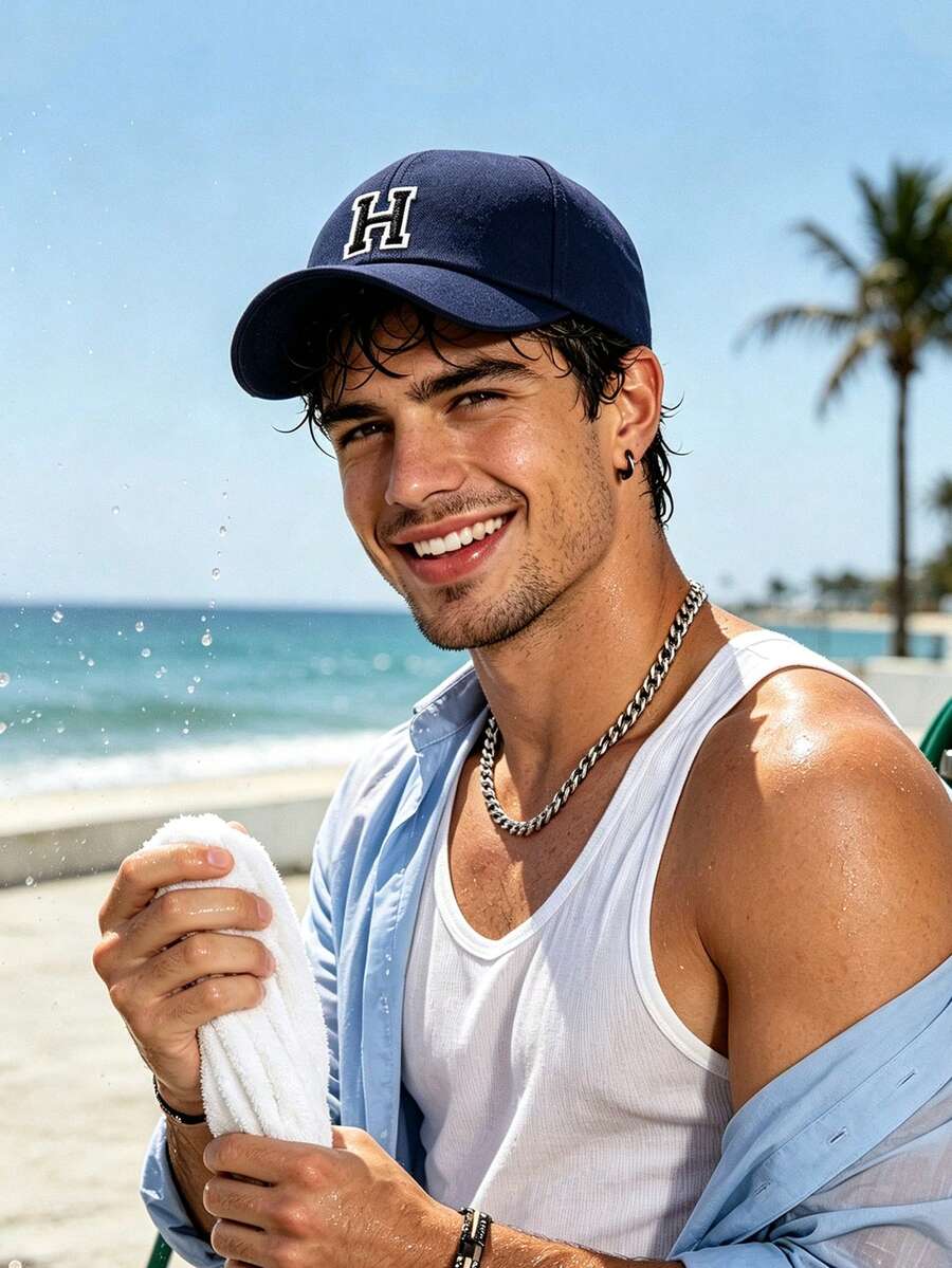 1pc Men's Soft Top Baseball Cap, Printed With A-Z 26 Letters, Adjustable Hip-Hop Street Style Sun Hat, Breathable Versatile Back-To-School Headwear