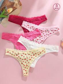 5pcs Women Sexy And Cute Low Waist Thong Panties - Multicolor - View 2