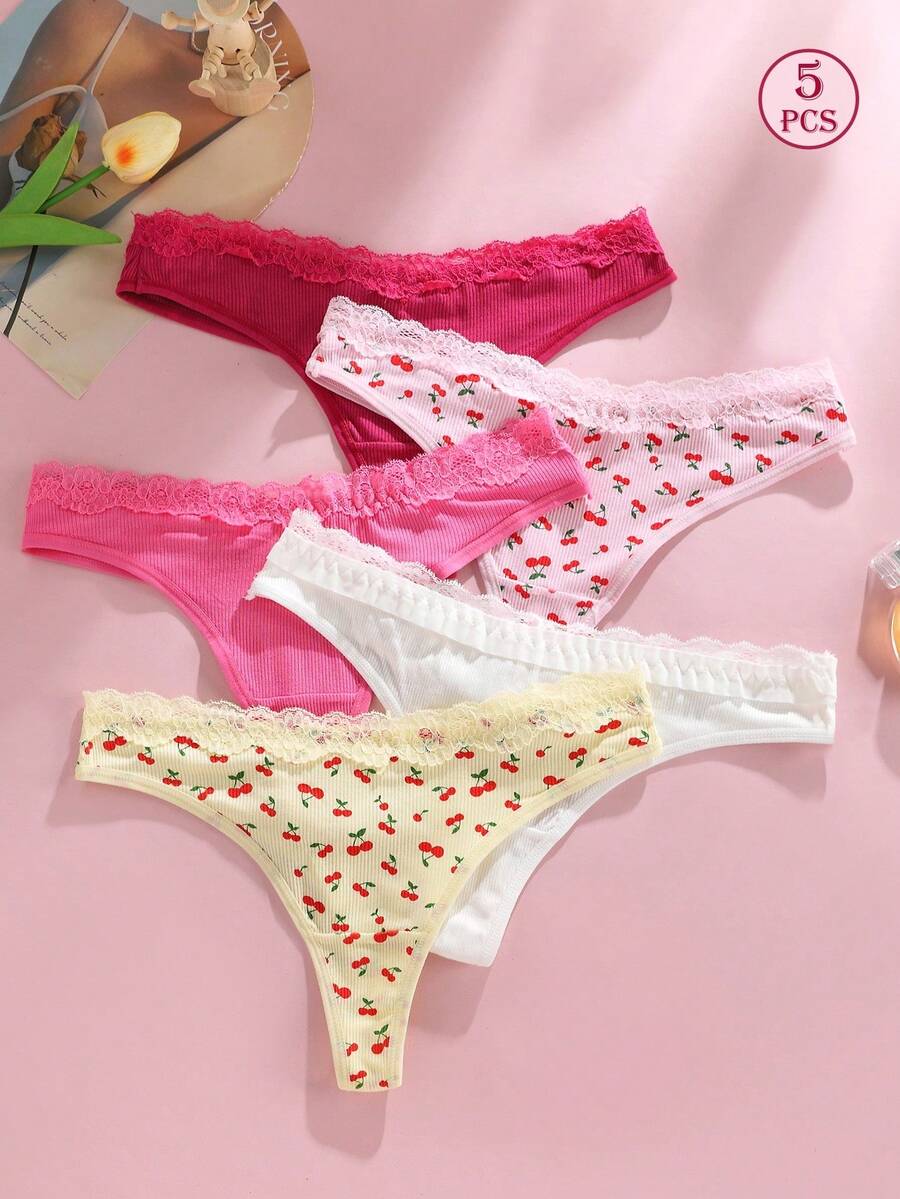 5pcs Women Sexy And Cute Low Waist Thong Panties
