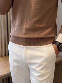 ALTZTAR Men's Patchwork Seagull Collar Long Sleeve Ribbed Knit Sweater - Brown - View 4