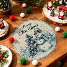 2/4/6/8/16pcs Round & Rectangular Placemats, Christmas Snowman Watercolor Christmas Tree Snowflake Print, Suitable For Home Kitchen Dining Table Decor And Christmas Party Atmosphere - Multicolor - View 6
