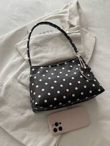 1 buah Tas Bahu Baguette PU Motif Polkadot Hitam untuk Wanita - Hitam - View 4