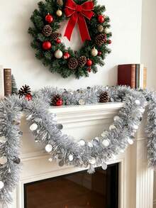 3/1pc Christmas Tinsel Garland Silver Sequin Foil Wreath For Christmas Tree Fireplace Scene Atmosphere Decoration Ceiling Hanging Party Decor Theme Party - multicolor - View 1
