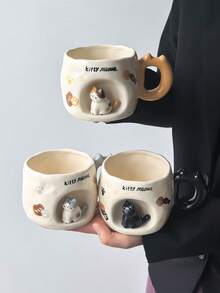 1pc Embossed Standing Cat Ceramic Mug, Personalized Creative Handmade Art Couple Mug, Breakfast Cup, Tea Cup, Coffee Cup - Perfect Birthday And Holiday Gift, Suitable For Home Use, Great Gift For Him - Multicolor - View 10