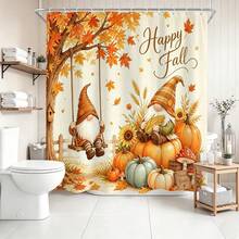 1pc Autumn Maple Leaf Pumpkin Shower Curtain, Vintage Design, Waterproof Bath Curtain, Suitable For Bathtub Partition, Bathroom Decor And Bathroom Accessories, Home Decor Gift - Multicolor - View 8