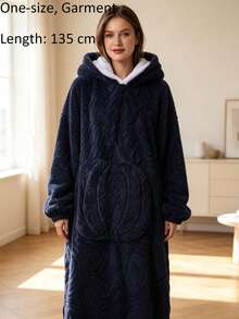 Hooded Pumpkin Wearable Blanket Bathrobe, Suitable For Cold Weather, Multiple Colors Available: Beige, Light Gray, Navy Blue, Orange Red, Pumpkin Embossed Pattern, Heavyweight Thickened Flannel Lining With Lamb Fleece, Long Pile Texture - Multicolor - View 15