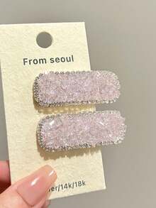 2PCS /3PCS Exquisite Sugar-Coated Rhinestone Side Hair Clips, Rhinestone-Edged Rectangular BB Side Clips, Pink Blue Purple Three Colors, Date Casual Vibe Hair Accessories - Multicolor - View 13