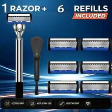 Men's Manual Razor Set, 2 Handles + 30 Replacement Blades, Includes Cleaning Brush, Lightweight Grip, Suitable For Dry And Wet Shaving - Multicolor - View 7