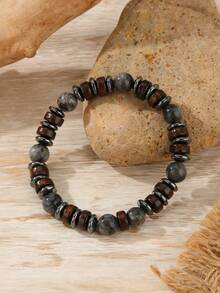 1pc Simple Luck Rain Stone Beaded Bracelet For Men Boho Wood Coconut Shell Lava Stone Charm Bracelet Accessories Jewelry Party Gifts - Multicolor - View 10
