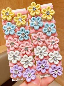 20 buah Ikat Rambut Bunga Macaron Rhinestone, Aksesori Rambut Gaya Manis, Cocok untuk Gaya Rambut Ekor Kuda, Setengah Terikat, dan Sanggul - Warna campuran - View 5