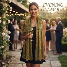 1pc Women's Lightweight Solid Color Sequin Scarf Headwrap Middle Eastern Style Decorative Scarf Sun Protection Beach Shawl Party Shawl Suitable For Daily Use - Olive Gold - View 6