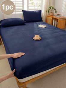 1pc Navy Blue Ultra Soft Solid Color Fitted Sheet, Lightweight Bedding Mattress Cover, Deep Pocket Design, Fits Up To 11.8 Inches Thick, Soft And Breathable, Suitable For Twin, Full, Queen, King Sizes, All Seasons - Navy Blue - View 2