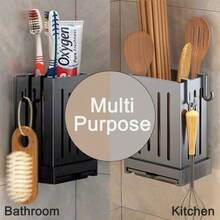 1pc Kitchen Multi-Function Chopstick Holder Storage Rack, Wall-Mounted No-Drill Chopstick Draining Rack, Home Kitchen Utensil Storage Rack, Home Storage & Organization Supplies, Kitchen Accessories - Grey - View 5