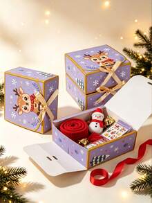 Christmas Gift Boxes With Ribbon, 4.53 * 4.53 * 1.97 In Purple Reindeer Paper Treat Box, Xmas Party Favor Candy Cookie Gift Packaging Box - View 11