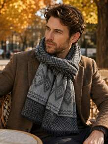 1pc Fall New Diamond Plaid Men Scarf Fashion Vintage Versatile Cold Weather Accessory Daily Commute Winter - Multicolor - View 11