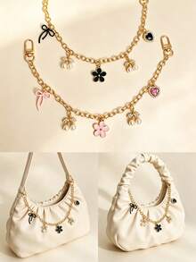 1pc Black & Pink Floral Cherry Cute Shiny Bag Chain, Suitable For Handbag, Bag Chain Decoration, Bag Extension Chain, Bag Charm Accessory, Handbag Decorative Chain - Multicolor - View 6